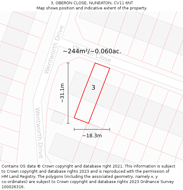 3, OBERON CLOSE, NUNEATON, CV11 6NT: Plot and title map