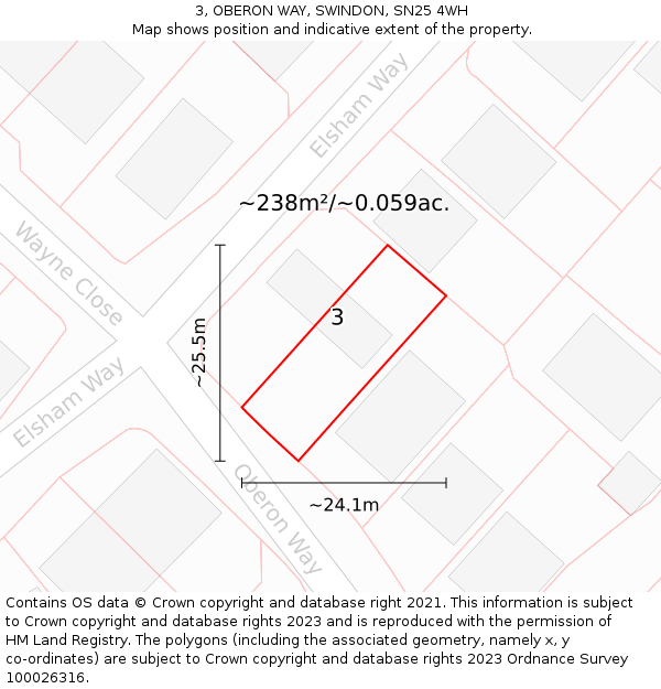 3, OBERON WAY, SWINDON, SN25 4WH: Plot and title map