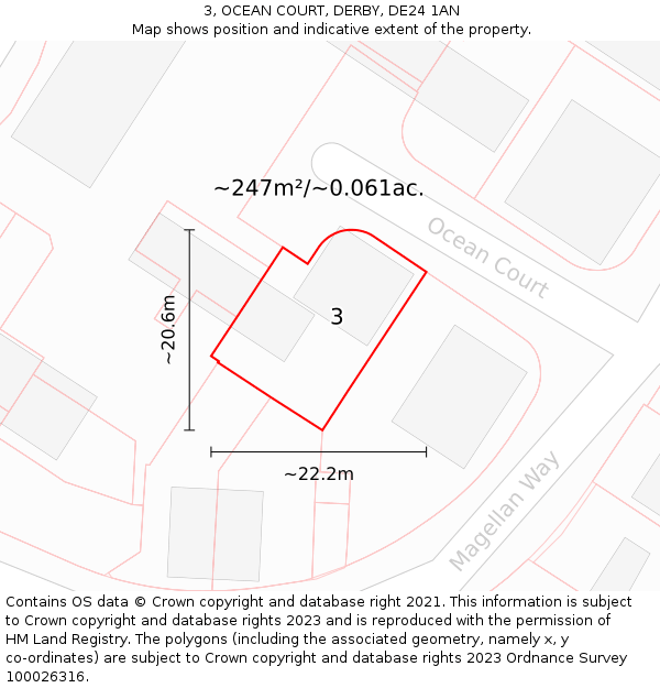 3, OCEAN COURT, DERBY, DE24 1AN: Plot and title map