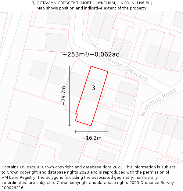 3, OCTAVIAN CRESCENT, NORTH HYKEHAM, LINCOLN, LN6 8HJ: Plot and title map