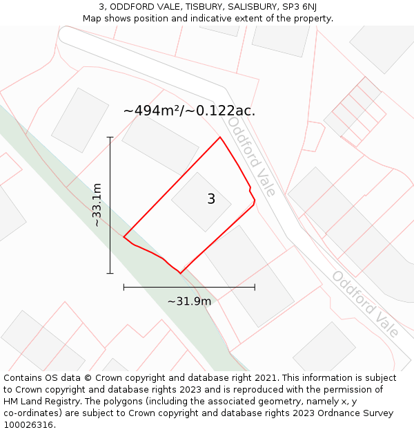 3, ODDFORD VALE, TISBURY, SALISBURY, SP3 6NJ: Plot and title map
