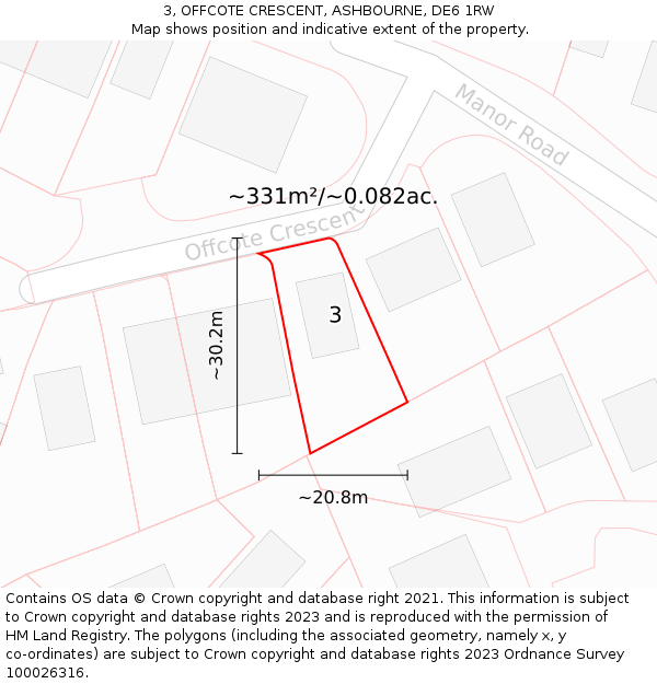 3, OFFCOTE CRESCENT, ASHBOURNE, DE6 1RW: Plot and title map