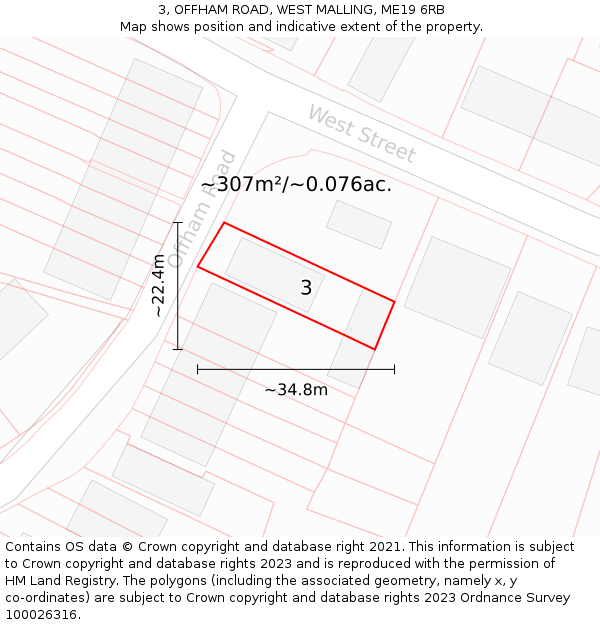 3, OFFHAM ROAD, WEST MALLING, ME19 6RB: Plot and title map