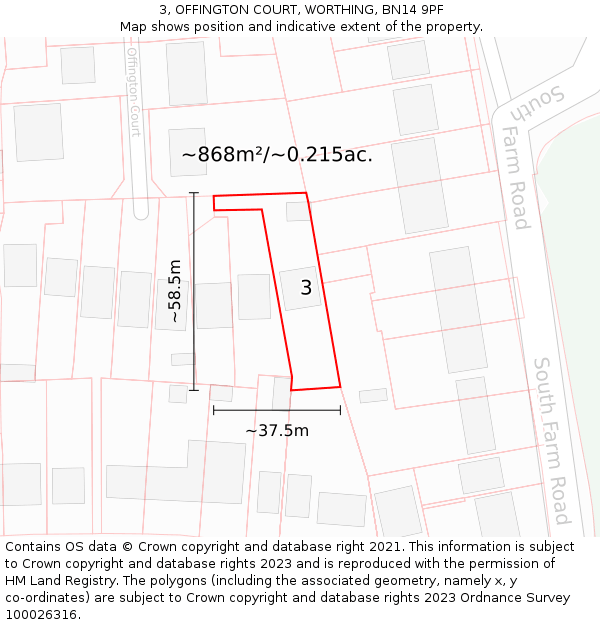 3, OFFINGTON COURT, WORTHING, BN14 9PF: Plot and title map
