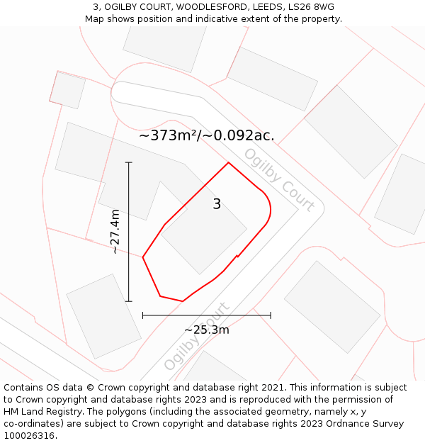3, OGILBY COURT, WOODLESFORD, LEEDS, LS26 8WG: Plot and title map