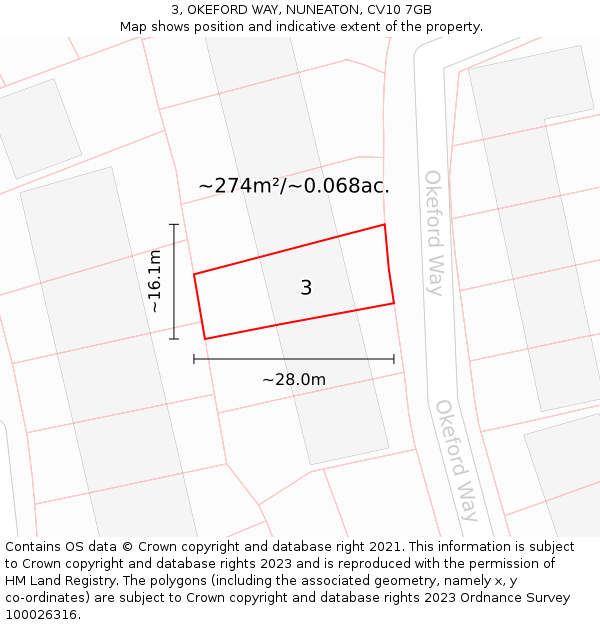 3, OKEFORD WAY, NUNEATON, CV10 7GB: Plot and title map
