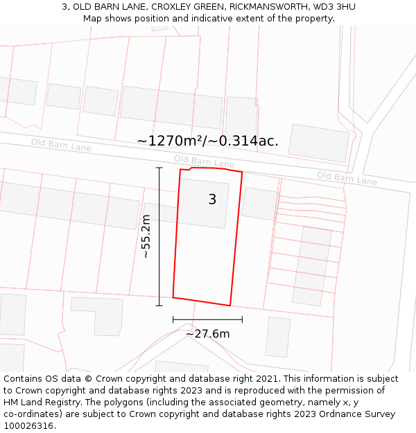 3, OLD BARN LANE, CROXLEY GREEN, RICKMANSWORTH, WD3 3HU: Plot and title map