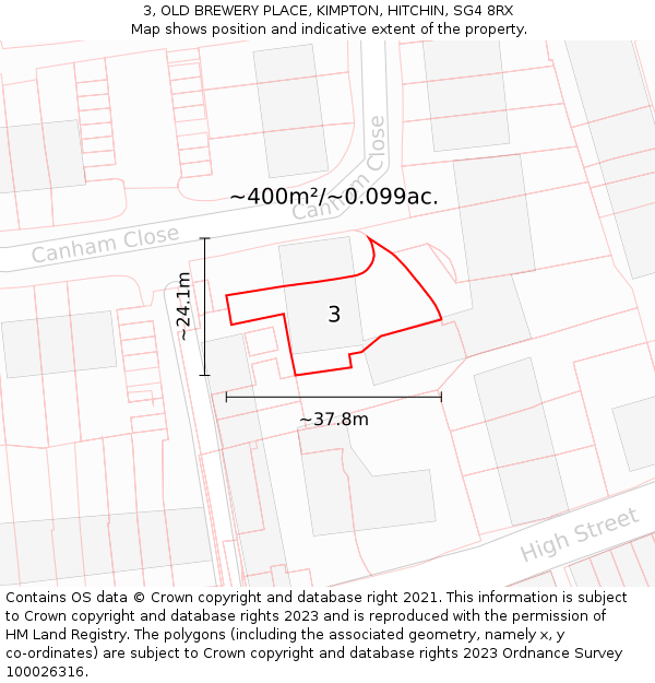 3, OLD BREWERY PLACE, KIMPTON, HITCHIN, SG4 8RX: Plot and title map