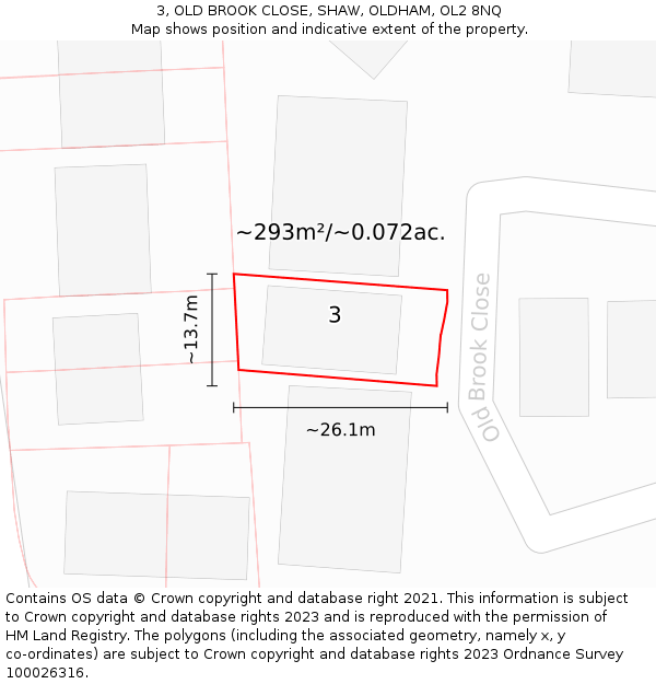 3, OLD BROOK CLOSE, SHAW, OLDHAM, OL2 8NQ: Plot and title map