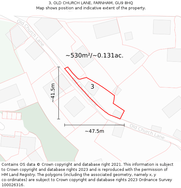3, OLD CHURCH LANE, FARNHAM, GU9 8HQ: Plot and title map