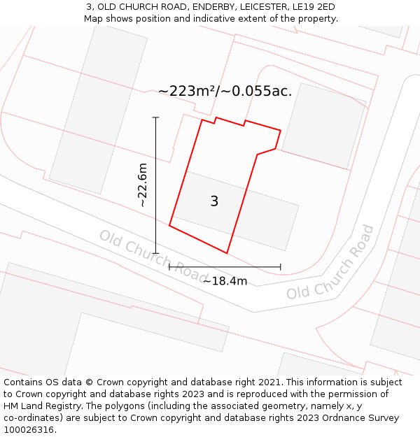3, OLD CHURCH ROAD, ENDERBY, LEICESTER, LE19 2ED: Plot and title map