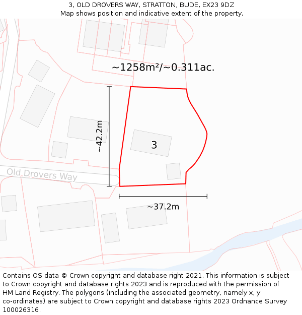 3, OLD DROVERS WAY, STRATTON, BUDE, EX23 9DZ: Plot and title map
