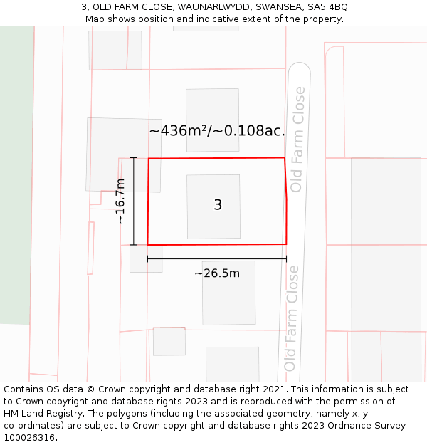 3, OLD FARM CLOSE, WAUNARLWYDD, SWANSEA, SA5 4BQ: Plot and title map