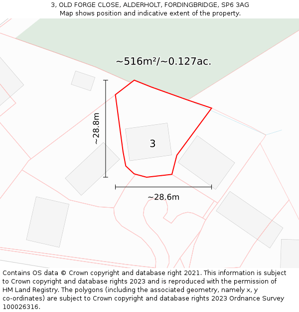 3, OLD FORGE CLOSE, ALDERHOLT, FORDINGBRIDGE, SP6 3AG: Plot and title map