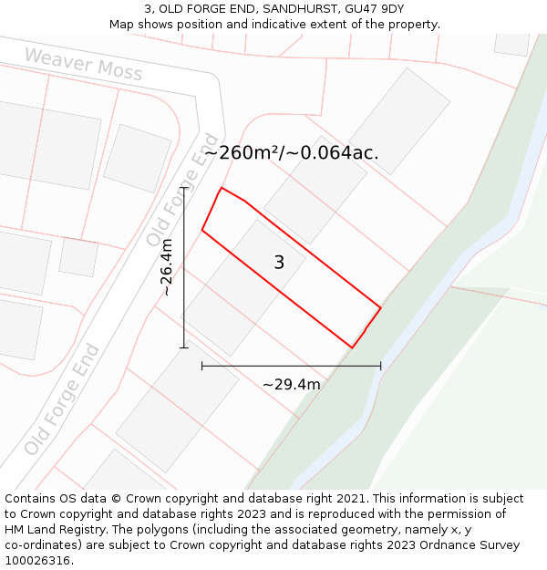 3, OLD FORGE END, SANDHURST, GU47 9DY: Plot and title map