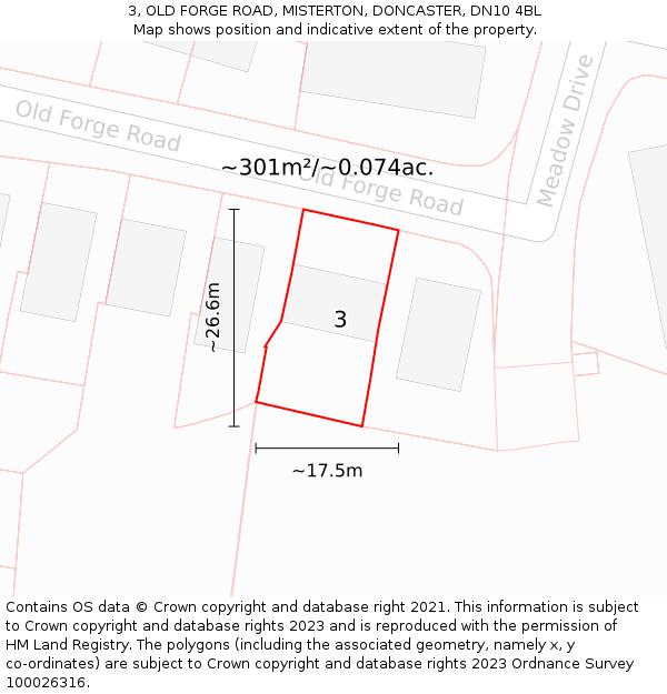 3, OLD FORGE ROAD, MISTERTON, DONCASTER, DN10 4BL: Plot and title map