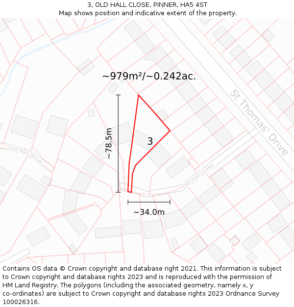 3, OLD HALL CLOSE, PINNER, HA5 4ST: Plot and title map