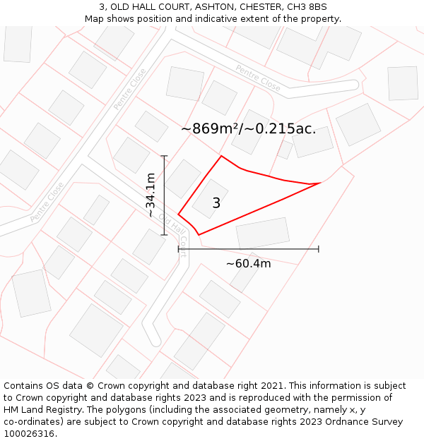 3, OLD HALL COURT, ASHTON, CHESTER, CH3 8BS: Plot and title map