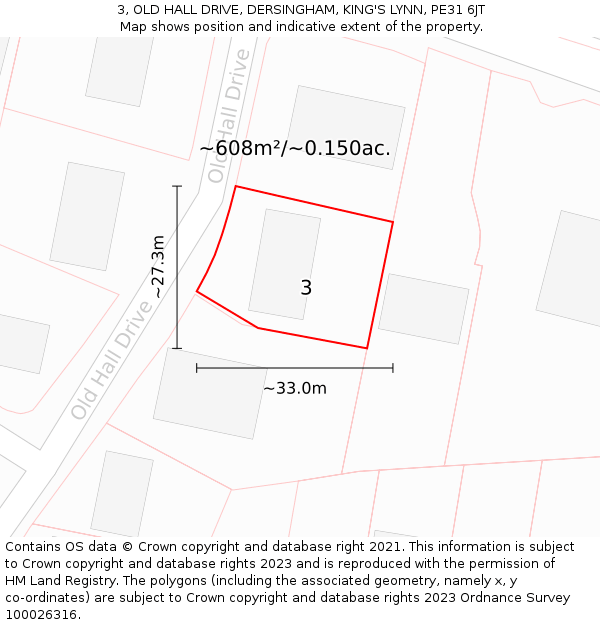 3, OLD HALL DRIVE, DERSINGHAM, KING'S LYNN, PE31 6JT: Plot and title map
