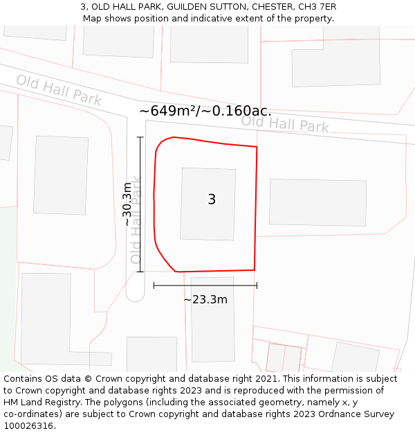 3, OLD HALL PARK, GUILDEN SUTTON, CHESTER, CH3 7ER: Plot and title map