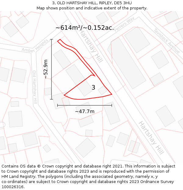 3, OLD HARTSHAY HILL, RIPLEY, DE5 3HU: Plot and title map
