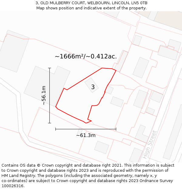 3, OLD MULBERRY COURT, WELBOURN, LINCOLN, LN5 0TB: Plot and title map
