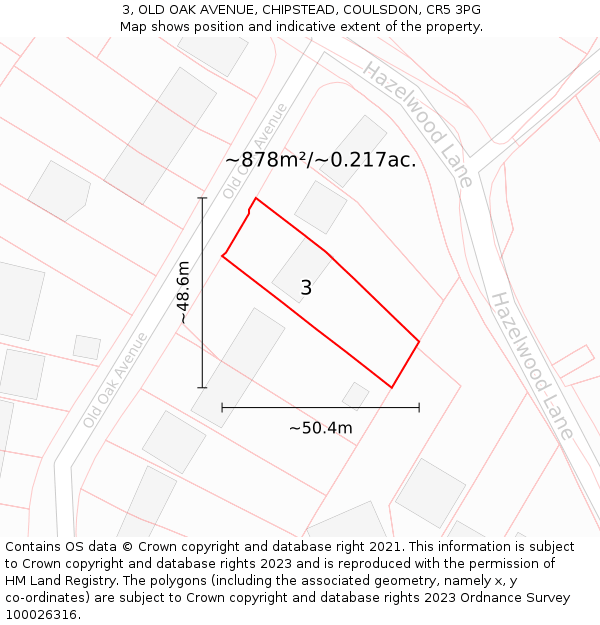 3, OLD OAK AVENUE, CHIPSTEAD, COULSDON, CR5 3PG: Plot and title map
