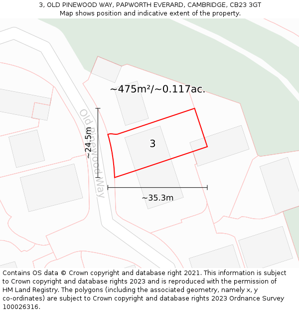 3, OLD PINEWOOD WAY, PAPWORTH EVERARD, CAMBRIDGE, CB23 3GT: Plot and title map