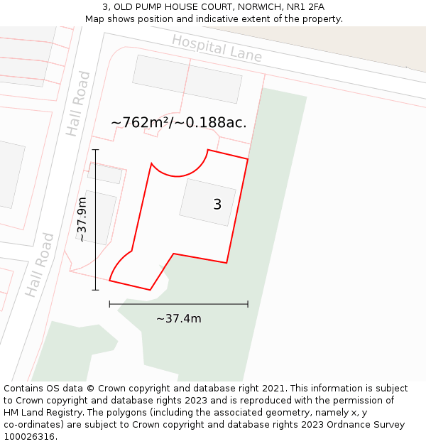 3, OLD PUMP HOUSE COURT, NORWICH, NR1 2FA: Plot and title map
