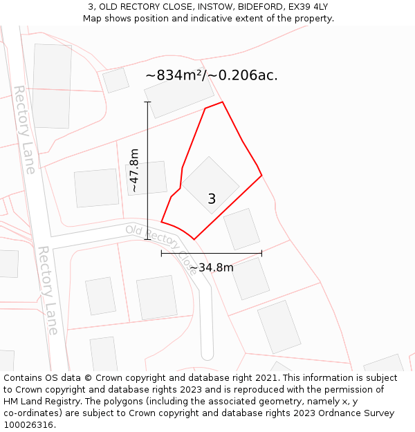3, OLD RECTORY CLOSE, INSTOW, BIDEFORD, EX39 4LY: Plot and title map