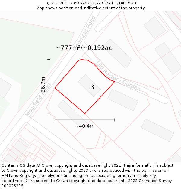 3, OLD RECTORY GARDEN, ALCESTER, B49 5DB: Plot and title map