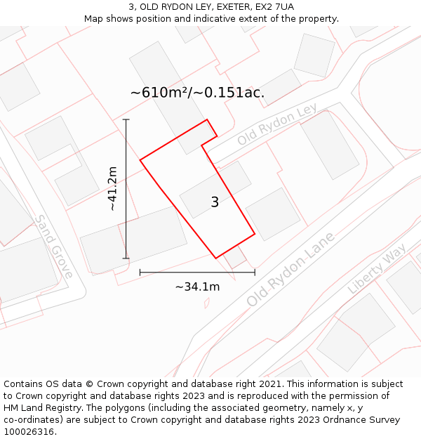 3, OLD RYDON LEY, EXETER, EX2 7UA: Plot and title map
