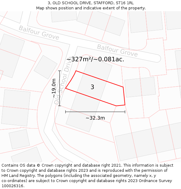 3, OLD SCHOOL DRIVE, STAFFORD, ST16 1RL: Plot and title map
