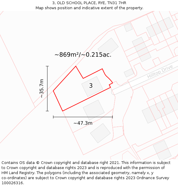 3, OLD SCHOOL PLACE, RYE, TN31 7HR: Plot and title map
