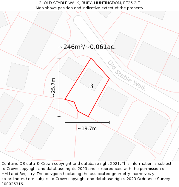 3, OLD STABLE WALK, BURY, HUNTINGDON, PE26 2LT: Plot and title map
