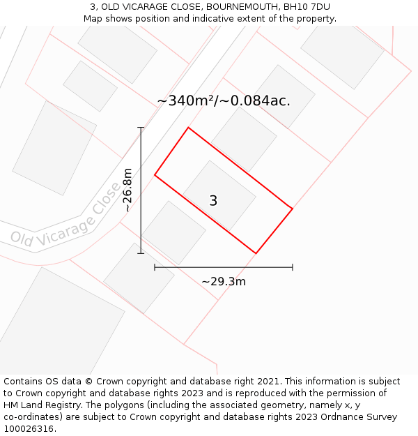 3, OLD VICARAGE CLOSE, BOURNEMOUTH, BH10 7DU: Plot and title map