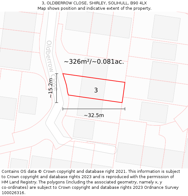 3, OLDBERROW CLOSE, SHIRLEY, SOLIHULL, B90 4LX: Plot and title map
