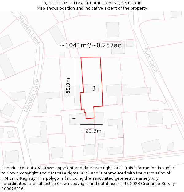 3, OLDBURY FIELDS, CHERHILL, CALNE, SN11 8HP: Plot and title map