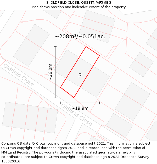 3, OLDFIELD CLOSE, OSSETT, WF5 9BG: Plot and title map