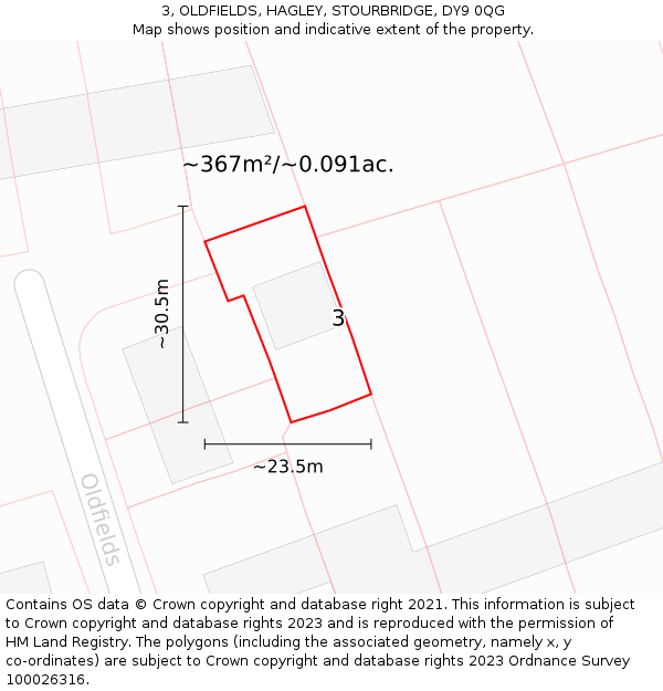 3, OLDFIELDS, HAGLEY, STOURBRIDGE, DY9 0QG: Plot and title map