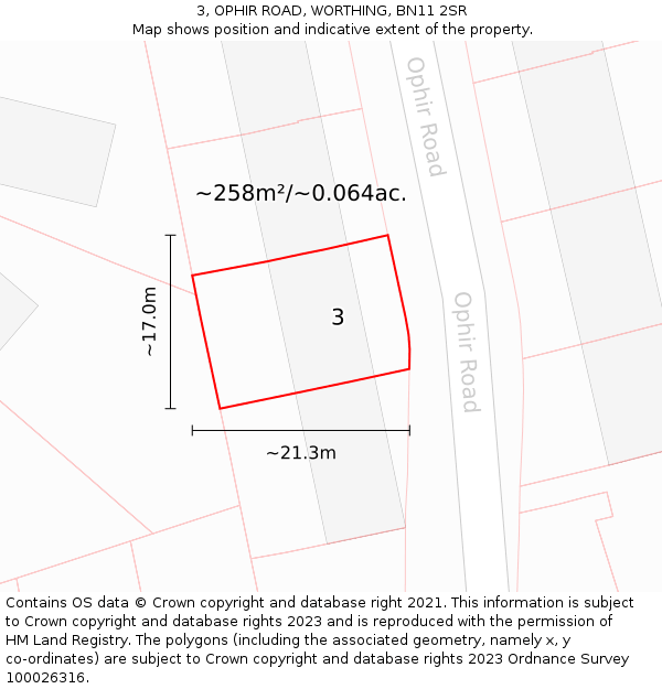 3, OPHIR ROAD, WORTHING, BN11 2SR: Plot and title map