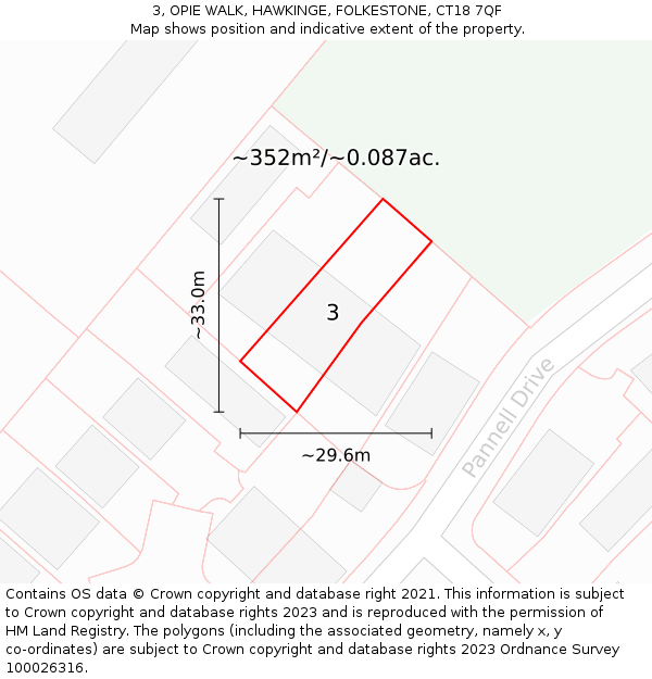 3, OPIE WALK, HAWKINGE, FOLKESTONE, CT18 7QF: Plot and title map