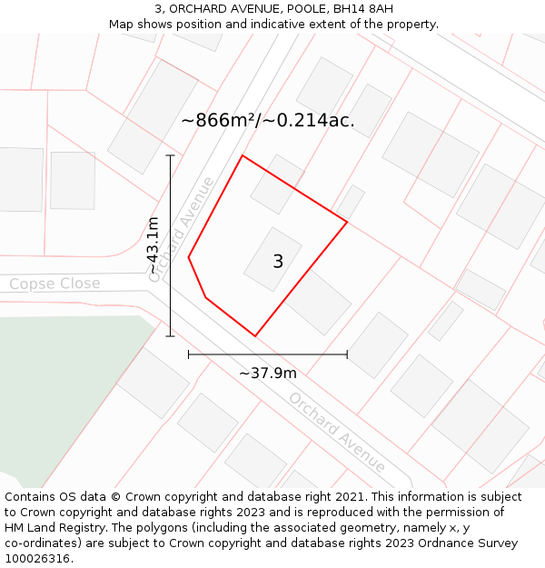 3, ORCHARD AVENUE, POOLE, BH14 8AH: Plot and title map