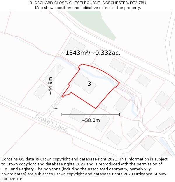 3, ORCHARD CLOSE, CHESELBOURNE, DORCHESTER, DT2 7RU: Plot and title map