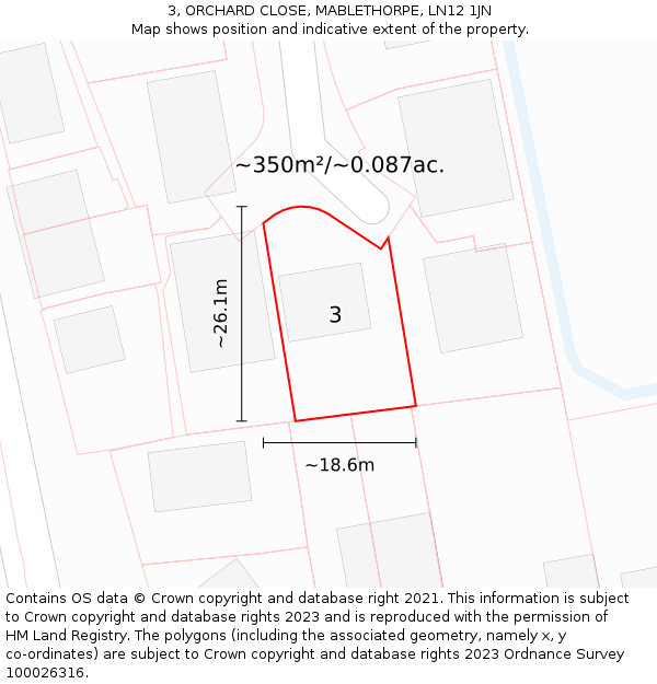3, ORCHARD CLOSE, MABLETHORPE, LN12 1JN: Plot and title map