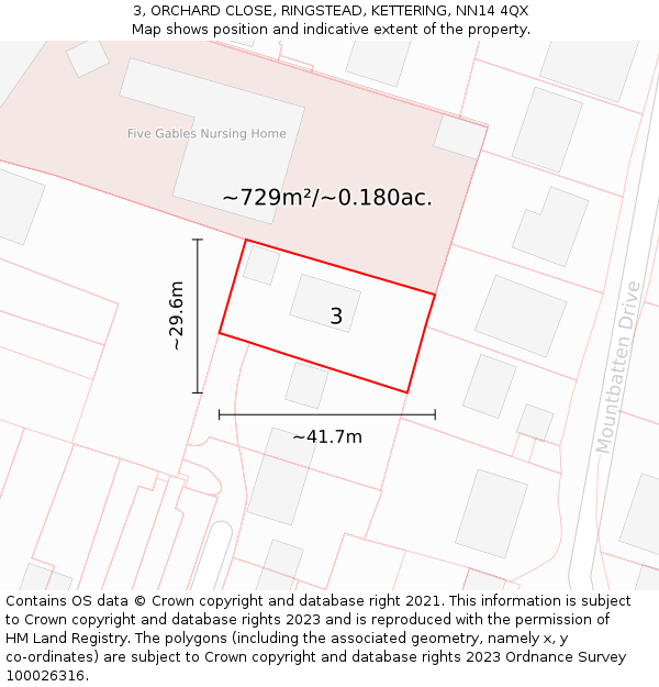 3, ORCHARD CLOSE, RINGSTEAD, KETTERING, NN14 4QX: Plot and title map