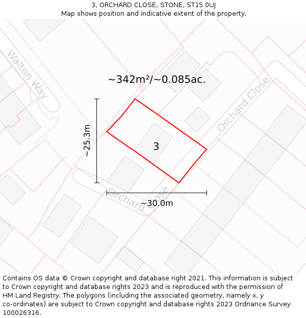 3, ORCHARD CLOSE, STONE, ST15 0UJ: Plot and title map