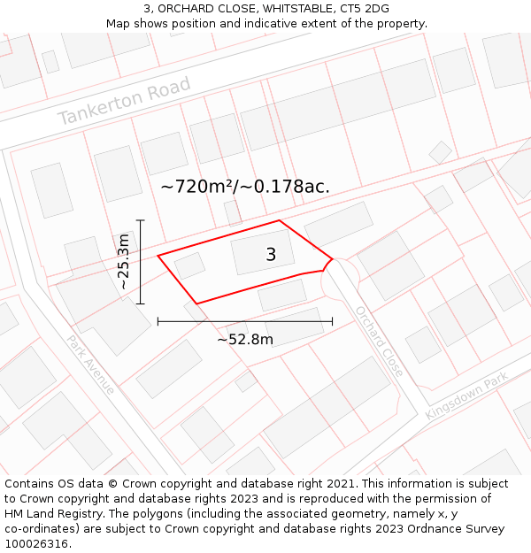 3, ORCHARD CLOSE, WHITSTABLE, CT5 2DG: Plot and title map