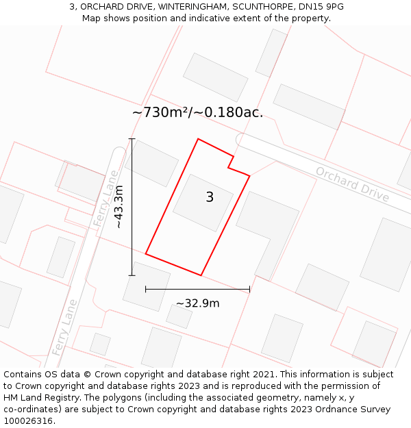 3, ORCHARD DRIVE, WINTERINGHAM, SCUNTHORPE, DN15 9PG: Plot and title map