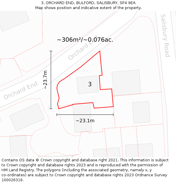 3, ORCHARD END, BULFORD, SALISBURY, SP4 9EA: Plot and title map